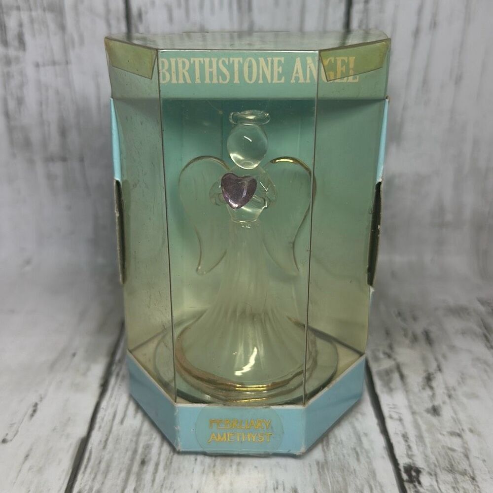 Glass Birthstone Angel Holding A Purple Heart February Amethyst